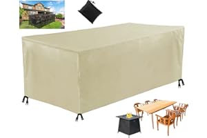 MOZTBH Pokrowce na meble ogrodowe na zewnątrz, wodoodporna tkanina Oxford 420D, sześcianowa, ochrona przed promieniowaniem UV, wiatroszczelne, prostokątne pokrowce na stół na patio, na stół, sofę - beżowe, 150 x 120 x 85 cm (dł. x szer. x wys.)