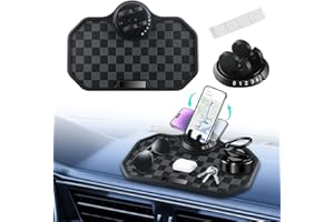 NHHEO Tapis Antidérapant Voiture, Multifonctionnel Tapis pour Tableau de Bord de Voiture avec Support Universel Rotatif à 360° pour Téléphone Portable+Plaque D'immatriculation(Noir&Gris)