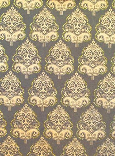 Luxury Gift Wrapping Paper - 3 x (70 x 50cm) sheets - Gold Maharajah Pattern on Gunmetal - Handmade with recycled cotton