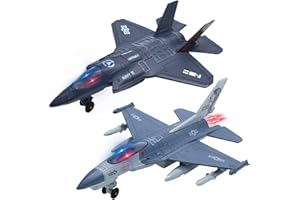 HOLYFUN Doppelte Kampfjet Spielzeug, F35 & F16 Druckguss Flugzeuge mit Licht & Sound, Rückzieh Militär Flugzeug Spielzeug Geschenk für Kinder & Jungen
