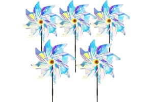 SORZLLUO 5 Stück Windräder Vogelabwehr, Reflektierende Windmühle,Taubenabwehr Windrad,Garten Obstgarten Balkon Vogelabwehr,Gartendekoration für draußen (transparent-B)