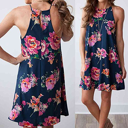 Damen Kleid!Sannysis Frauen Blumen Minikleid Ärmelloses Kleid (xl, Blau) - 2