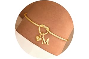TINGN Bracelet pour femme - Plaqué or 14 carats - Avec lettres de A à Z - Réglable - Nœud d'amour - Cadeau personnalisé pour femme et fille - Cadeau idéal pour femme