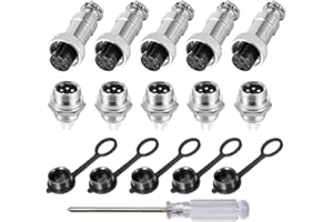 Aiqeer 5 Pezzi 5-Pin GX12 Connettore Aviazione, 12 mm Connettore Aviazione Metallo, 5A Connettore Aviazione Maschio Femmina, con Cappuccio in Gomma e Cacciavite a Croce