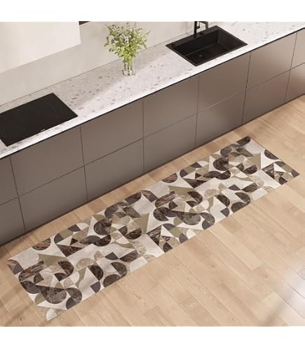 Tappeto Cucina Stuoia Corsia Passatoia Gommato Piastrella Grigio Made in Italy