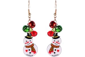 GAUEIOUR Christmas Snowman Bell Earrings,Red Green Christmas Jingle Bell Tinkle Cute Ornament Dangle Drop Earrings for Women,Alloy Earrings