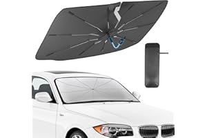 PEMOTech Car Sun Shade - [2025 New Upgrade] 360° Rotatable, Foldable Design, Blocks 99.9% of UV Rays, Automatic Retraction, Car Windscreen Sun Shade (56" x 32"), Fits Most Cars