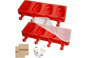 NENKARN 2 Pack Ice Lolly Moulds, Cakesicle Moulds, Cake Pop Mould, Popsicle Mould, Homemade Oval Popsicle Maker with 2 Lids & 100 Wooden Sticks for DIY Ice Cream (Red)