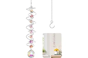 AOROPS Kristall Sonnenfänger Windspiel, Dekorativer Kristall Windspiel mit Doppelspirale, Bunt Hängender Sonnenfänger für Fenster Garten Party 45cm