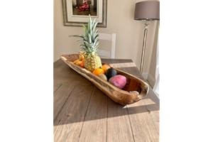 MAISONICA Giant Huge 90cm Teak Root Long Fruit Bowl Rustic Wood Handcarved Handmade Gift