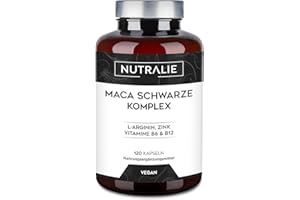 ‎NUTRALIE Maca Kapseln 32.000 mg – Leistung 20:1 - Maca Schwarze L-Arginin Zink B6 B12 – peruanische für Männer und Frauen – 120 Kapseln Black Maca Complex Nutralie