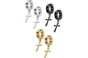 LEEQBCR LEEQ Schmuck Unisex Creolen Ohrringe Edelstahl Kreuz Ohrh?nger ohne Loch Fake Ohrstecker Ohrclips Klappcreolen （Silber+gold+schwarz(3 Paar)