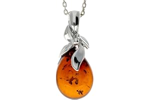SILVERAMBER JEWELLERY Noda 1637 - Ciondolo a goccia in vera ambra baltica color cognac e argento sterling, senza catenina