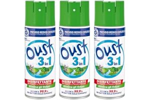OUST 3 in 1 Spray Disinfettante Igienizzante Elimina Germi Odori Batteri 400 ml| Spray Superfici Tessuti Igienizzante|1 Paio Guanti Omaggio (Set 3x)