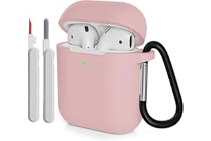 KOKOKA Custodia in Silicone Compatibile per AirPods 2 con Kit di Pulizia, Case Cover Protettiva in Premium Silicone per Airpods Seconda Generazione 2019 con Moschettone, Rosa
