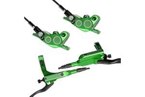 CuteHairy MTB Hydraulic Disc Brakes Set, Left Front 800mm Right Rear 1450mm Hydraulic Brake Set, Aluminum Alloy Hydraulic Disc Bike Brake Kit, 4-Piston Bicycle Brakes Oil Pressure Disc Brake Set green