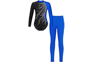 iEFiEL Mädchen Turnanzug Glitzer Gymnastik Leotard Langarm Akrobatik Anzug Tanzkostüme Turnbody Jumpsuit mit Lang Leggings