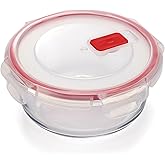 CURVER Round Glass Airtight Food Storage Container - 0.6L Capacity with Clip Lock - Easy Storage & Keeps Food Fresh - Freezer