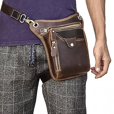 Luufan Mens en cuir véritable Messenger équitation Hip Bum moto taille sac de chute de jambe (Brown1)