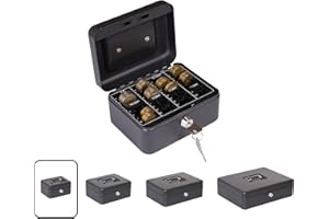 ARREGUI Elegant Cash C9614-EUR Cassetta di sicurezza con chiave per contare e trasportare denaro | Cassetta Portavalori in acciaio con vassoio Portamonete | Cassaforte portatile larghezza 15 cm | Nera