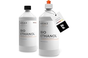 Area52 Bioethanol 2 x 1L Set Ethanol - Pure Ethyl Alcohol with 96.6% Purity - For Ethanol Fireplaces, Table Fireplaces & Bioethanol Fireplaces - Odourless & Soot Free - For Indoor & Outdoor Use (2 x