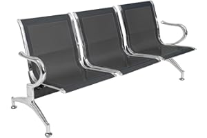 Notek Srl Panca per Sala d’Attesa Colore Nero, sedute Ufficio, panche in Acciaio per Studio Professionale e Sala d'aspetto (3_posti)