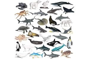 KASTWAVE 32pcs Realistic Mini Ocean Animal Figures Set - Sharks, Whales & Arctic Creatures Toys for Kids - Great Gift for Ocean Lovers & Educational Play