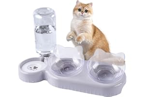 CONNEXTION Katzennapf 3er Set, 3-in-1 Katze Futternapf und Wassernapf Set, Doppel-Katzennäpfe mit Wasserspender für Haustiere, 15 ° Kippbare Katzennapf Erhöht für Kleine,Mittelgroße Hunde Katzen