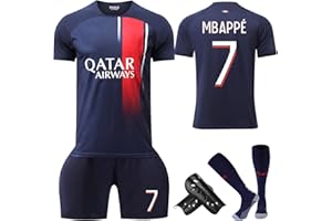 FWHFNB Maillot de Football pour Enfants,Maillot de Football,2023 2024 Nouveau Soccer Jersey,avec Maillot,Short,Chaussettes,genouillères et Porte-clés,Set De Maillot De Foot Enfant