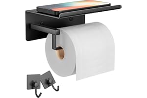 SUSSWIFF Black Toilet Roll Holder Wall-Mounted - Toilet Roll Holder Self Adhesive, Toilet Roll Holder Black, Toilet Paper Holder, Stick On Toilet Roll Holder, Toilet Roll Holder With Shelf, Stainless Steel