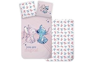 Brandmac Stitch & Angel Bettwäsche für Baby- oder Juniorbett, 100 % Baumwolle und wendbar, Bettbezug 100 x 135 cm und Kissenbezug 40 x 60 cm