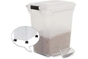 Iris Ohyama, Boîte à croquette, Conteneur à Nourriture plastique(PP) hermétique sans BPA pour animaux avec Roues, Pelle et Couvercle à rabat, L46 x P34 x H50.5 cm, ATS-L, Blanc