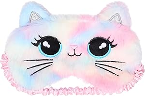 HEMIKS Mascherina per Dormire Bambini, Graziose Maschera per Dormire Copri Occhi per Dormire Morbida Traspirante per Ragazze Ragazzi Casa Viaggio Pisolino (Gatto,Colori dell'arcobaleno)