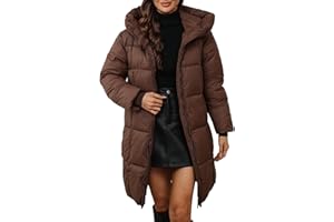 HOOUDO Winter Coats for Women UK Warm Long Padded Down Jacket Ladies Lightweight Windproof Quilted Puffer Coat Outdoor Hiking Parka Jackets Outwear with Hood