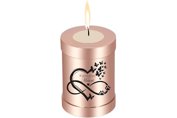 QGJNSGC Petite urne funéraire chien humain crémation cendres bougeoir cadeau commémoratif pierre tombale chien souvenir animaux de compagnie Memorials Lanterne funéraire (or rose)