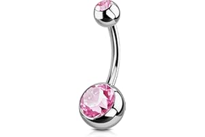 OUFER Solid Titanium Belly Bars 14G Navel Rings Grade 23 Titanium Ball Double Clear Gem 1.6mm