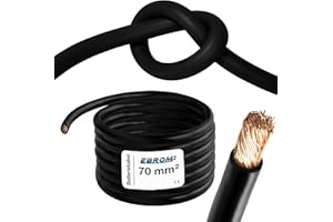 EBROM Cable de batería altamente flexible Hi-Flex (Hi Flex) 70 mm2 – Metro negro – Muy flexible – Revestimiento de PVC (70 ± 5 Shore) 99,9% cobre OFC 70 mm² – como cable de arranque, cable de carga o