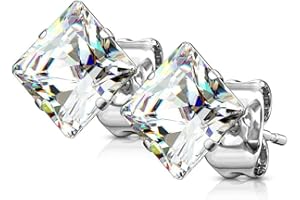 URBANBIJOUX Paire de boucles d'oreilles homme femme acier pierre blanche carré