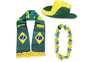Sonia Originelli Fanset Fanartikel Fanhut Blumenkette Fanschal WM EM Farbe: Brasilien