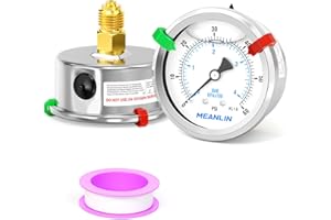 MEANLIN MEASURE 0~4bar/0~60Psi Manometer 1/4"BSP, 2.5"Zifferblatt, Edelstahl-Flüssigkeitsdruckmesser mit Rückseitige Montage, WOG Wasser, Öl, Luft (mit 2 Stück Schnappverschlüssen)