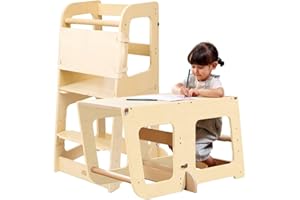 TEEDUM Torre de Aprendizaje Montessori para Niños Convertible en Escritorio – Torre de Observación de Madera para Niños de 12 Meses a 6 Años (Madera Natural)