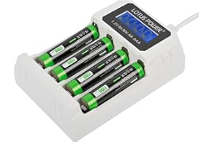 LOTUS POWER Chargeur Universel de Piles Ni-MH à 4 emplacements et Piles AAA de 1,2 V, Chargeur LCD AAA et Piles Rechargeables AAA (1 Chargeur et 4 Piles)