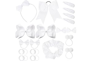 QAZIUY 45Pcs White School Girls Hair Accessories Kit White Bow Headband Hair Clips Ponytail Holder Bow Hair Barrettes,Hair Accessories for Girl Birthday Gift