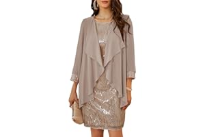 GRACE KARIN Women Sequined Round Neck Sleeveless A Line Dress + Blouse Two-Piece Set