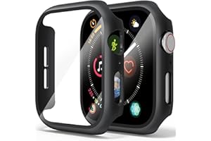 【2 SZTUK】 Mugust etui z osłoną ekranu do Apple Watch SE 2/SE/Series 6 5 4 44mm, całkowita osłona z twardego PC, wbudowana folia ochronna ze szkła hartowanego (czarny*2)