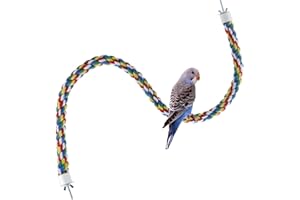 MYGEROMON Bird Perch- Cage Rope for Parrot/Parakeet/Cockatiel Bungee Toy Comfy Colorful (31.5 Inch Long, Metal Nuts)
