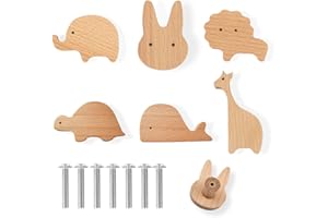 HIQE-FL Pomelli Per Mobili Legno,6 Pezzi Maniglie Per Mobili in Legno Animale,Pomelli Per Mobili Con Viti,Pomelli Per Cassetti in Legno,Pomelli Per Mobili (E)