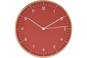 LUUK LIFESTYLE Moderno Reloj de Pared de Cuarzo con segundero, sin tictac, números arábigos, Sencilla decoración escandinava, Regalo para mudanza, salón, Cocina, Pasillo, Dormitorio, Rojo