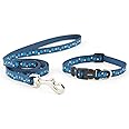 Ancol Small Bite Stars Collar (Adjusts 20-30 cm) and Lead (1m x 10 mm) Set Blue
