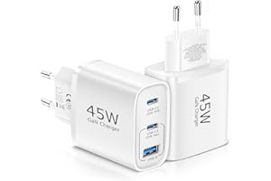 AUKIRE USB C Ladegerät 45W GAN 2er-Pack Netzteil für Samsung/iPhone/iPad,3-Port-Typ-C-USB Mehrfach PPS Schnellladegerät für iPhone 16 15 14 Pro Max 13 12, Samsung Galaxy S24/S23/S22/S21 Pixel Handys(WeißZ)